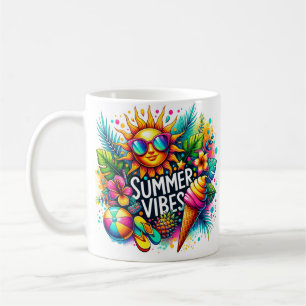 Taza De Café Vibes de verano arte tropical retro - divertido y 