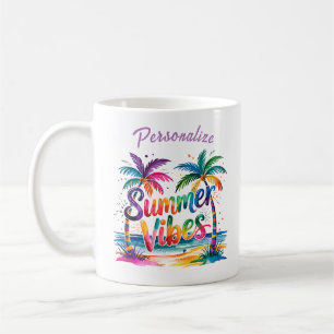 Taza De Café Vibes de verano coloridas palmeras El océano se pe