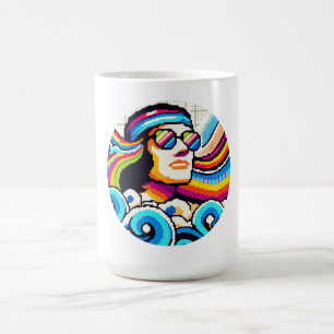 Taza De Café Vibes retro - Arte Groovy Pixel de los años 70 par