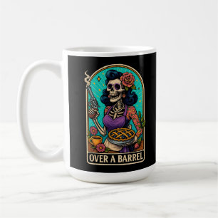 Taza De Café Vibes retro sobre un esqueleto de barril