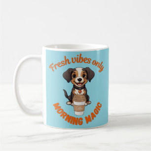 Taza De Café Vibes y café de arte digital de cachorro fresco