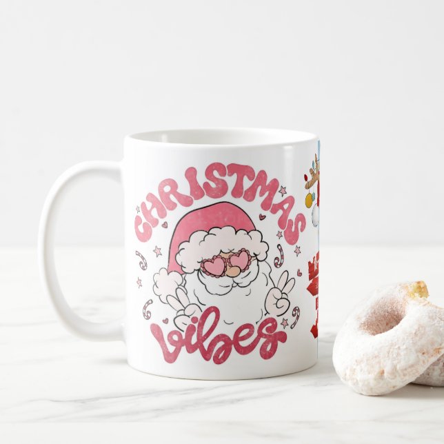 Taza De Café vibraciones de feliz Navidad (Con donut)