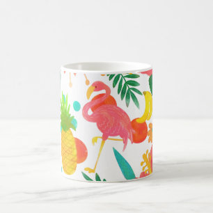 Taza De Café Vibraciones Tropicales Hojas Florales Estilo Veran
