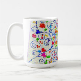 Taza De Café Vibrant All-Over Mosaic Abstract Hearts & Swirls 