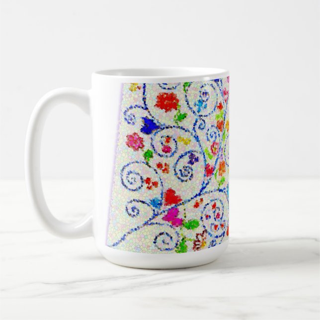 Taza De Café Vibrant All-Over Mosaic Abstract Hearts & Swirls  (Izquierda)
