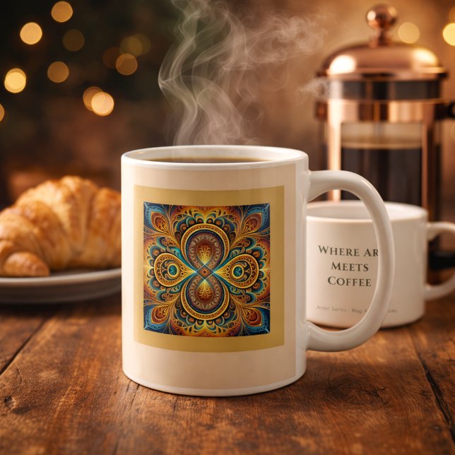 Taza De Café Vibrant Boho Fractal Mandala Art (Subido por el creador)