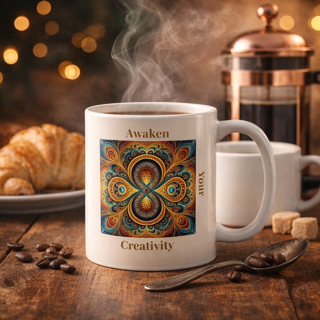 Taza De Café Vibrant Boho Fractal Mandala Art (Subido por el creador)