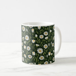 Taza De Café Vibrant Daisy Pattern with Lush Green Accents