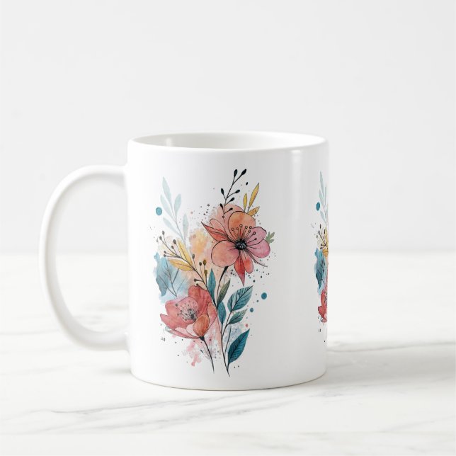 Taza De Café Vibrant Floral Watercolor Design (Izquierda)