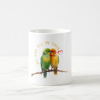 Taza De Café Vibrant Lovebirds & Hearts Watercolor Illustration