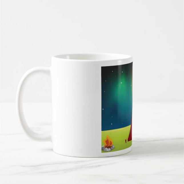 Taza De Café Vibrant Northern Lights Camping Tent Night (Izquierda)