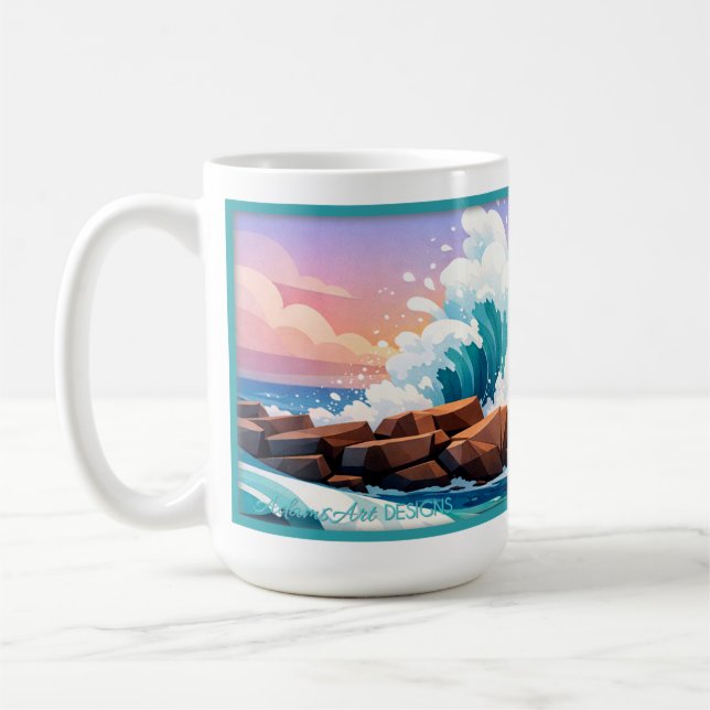 Taza De Café Vibrant Ocean Wave Crashing on Rocky Shore (Izquierda)