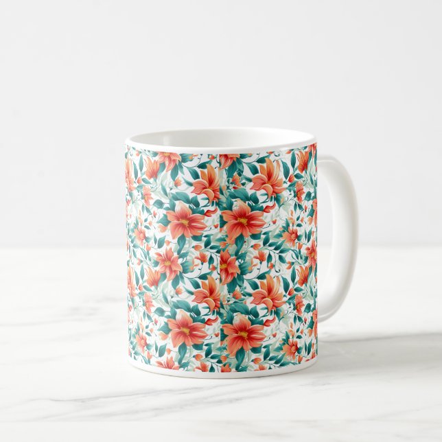 Taza De Café Vibrant Orange Floral Garden Pattern - Elegant Tea (Anverso derecho)