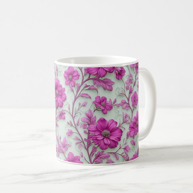 Taza De Café Vibrant Pink Floral Pattern With Magenta Flowers (Anverso derecho)