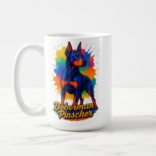 Taza De Café Vibrant Pop Art Doberman Pinscher Illustration (Izquierda)