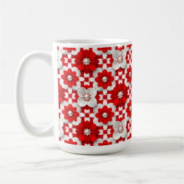 Taza De Café Vibrant Red And White Floral Pattern With Pearl