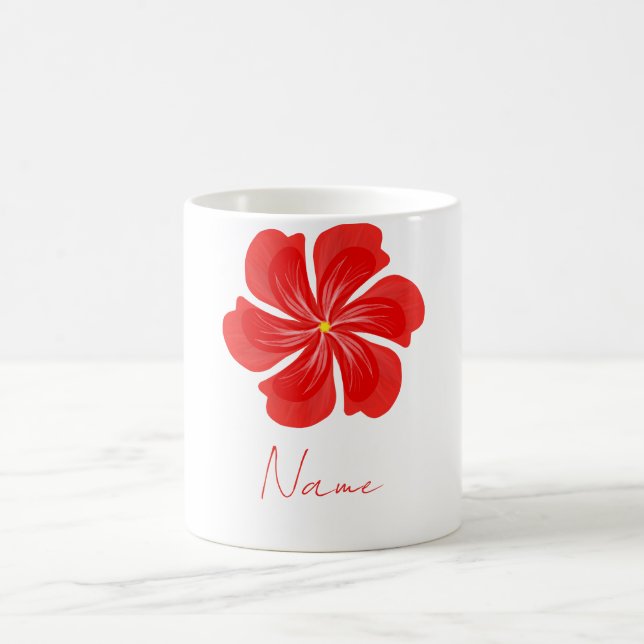 Taza De Café Vibrant Red Petal Bloom - Minimalist Floral Art (Centro)
