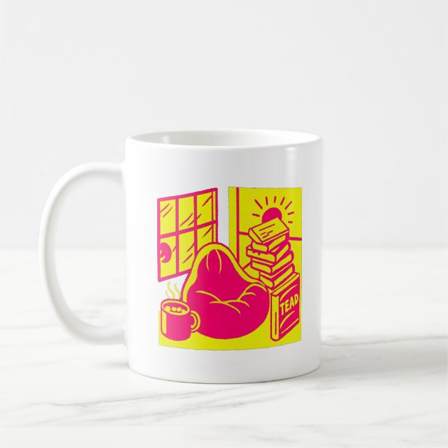 Taza De Café Vibrant Retro Reading Nook Illustration (Izquierda)