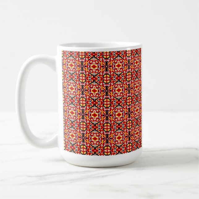 Taza De Café Vibrant Tribal Fusion Geometric Symmetry Pattern (Izquierda)