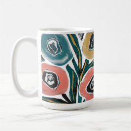 Taza De Café Vibrante Abstract Flower Art - Brochas audaces y