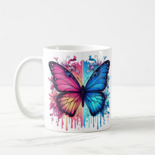 Taza De Café Vibrante Arte de mariposa: Alas gradientes, Floral