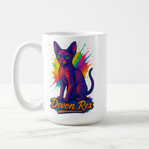 Taza De Café Vibrante Devon Rex Pop Art Cat - Neón colorido
