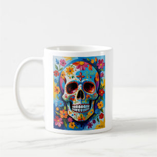 Taza De Café Vibrante Día De La Calavera Muerta En La Camisa