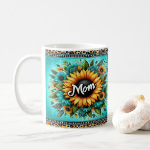 Taza De Café Vibrante diseño de girasol floral con mamá en negr