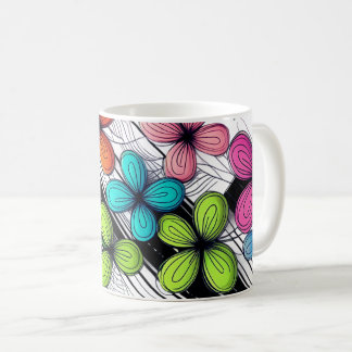 Taza De Café Vibrante Doodle Floral Art - Modo Colorido