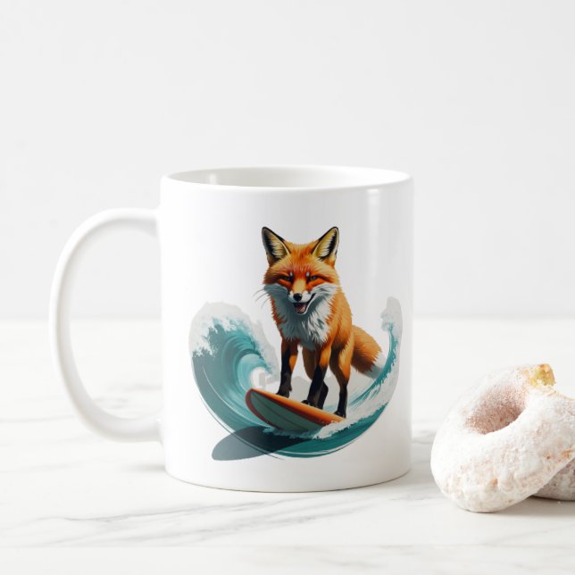 Taza De Café Vibrante Fox Surfing Art | Concepto detallado (Con donut)