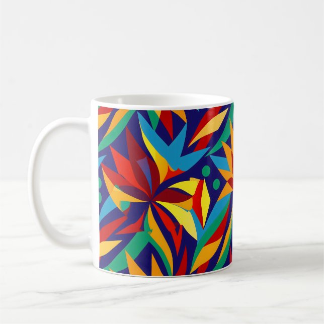 Taza De Café Vibrante Geométrico Abstracto Tropical Multicolor  (Izquierda)