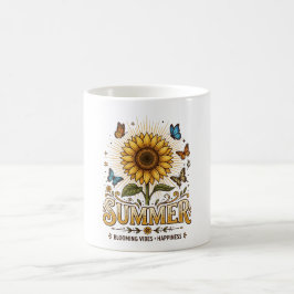 Taza De Café Vibrante girasol estival floreciendo con mariposas