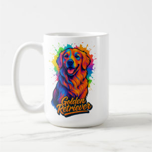 Taza De Café Vibrante Golden Retriever Pop Art - Neon colorida