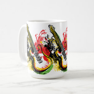 Taza De Café Vibrante Groove Retro: Salpicadura de Guitarra Elé