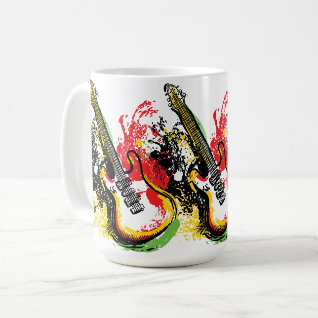 Taza De Café Vibrante Groove Retro: Salpicadura de Guitarra Elé (Anverso izquierdo)