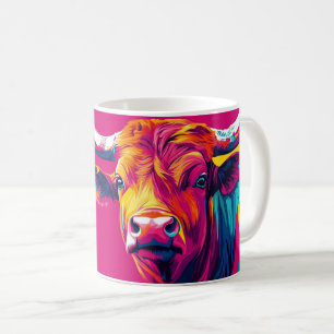Taza De Café vibrante ilustración colorida de un toro o vaca