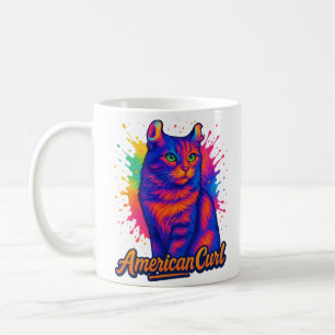 Taza De Café Vibrante Ilustracion de arte pop de gato americano