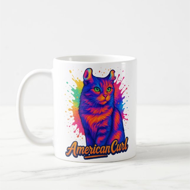 Taza De Café Vibrante Ilustracion de arte pop de gato americano (Izquierda)