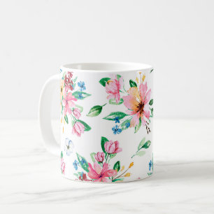 Taza De Café Vibrante impresión de follaje de color verde rosa