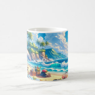 Taza De Café Vibrante isla tropical acuática