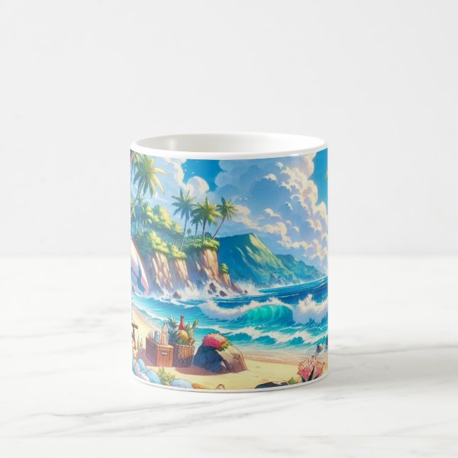 Taza De Café Vibrante isla tropical acuática (Centro)