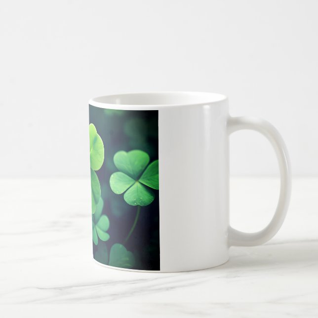 Taza De Café Vibrante Lucky Four Leaf Clover - Sparkle w (Derecha)