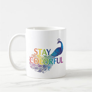 Taza De Café Vibrante "Mantén el Color" Pavo Real Motivacional