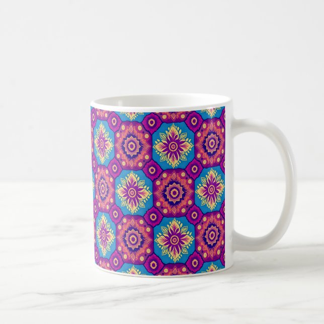Taza De Café Vibrante Moda Boho Patrón Mandala (Derecha)