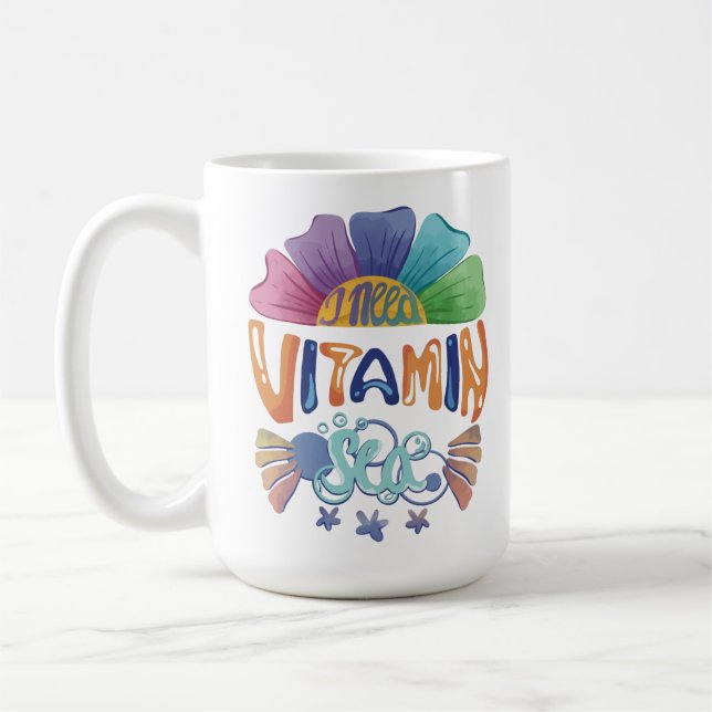 Taza De Café Vibrante oruga arcoiris: Necesito un mar de vitami (Izquierda)