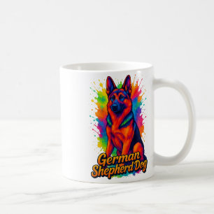 Taza De Café Vibrante Pastor Alemán Arte Pop - Colorido Neon Mu