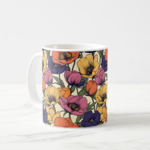 Taza De Café Vibrante patrón floral con adornos coloridos