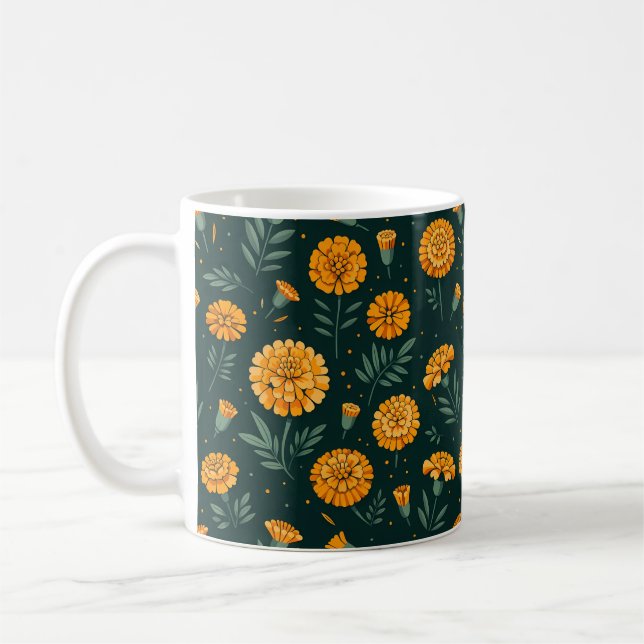 Taza De Café Vibrante patrón Marigolds (Izquierda)