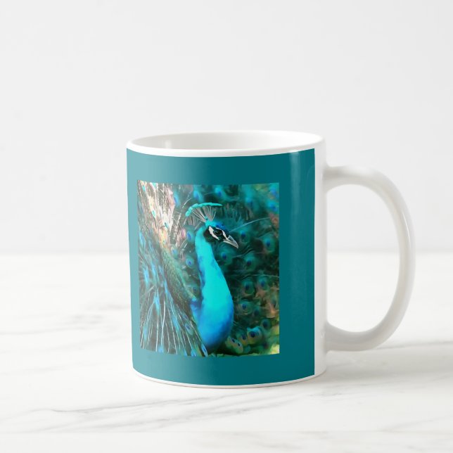 Taza De Café Vibrante Pavo Real Azul Con Cola Avalada (Derecha)