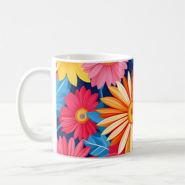 Taza De Café Vibrante planta de flores Gerbera Daisies (Izquierda)